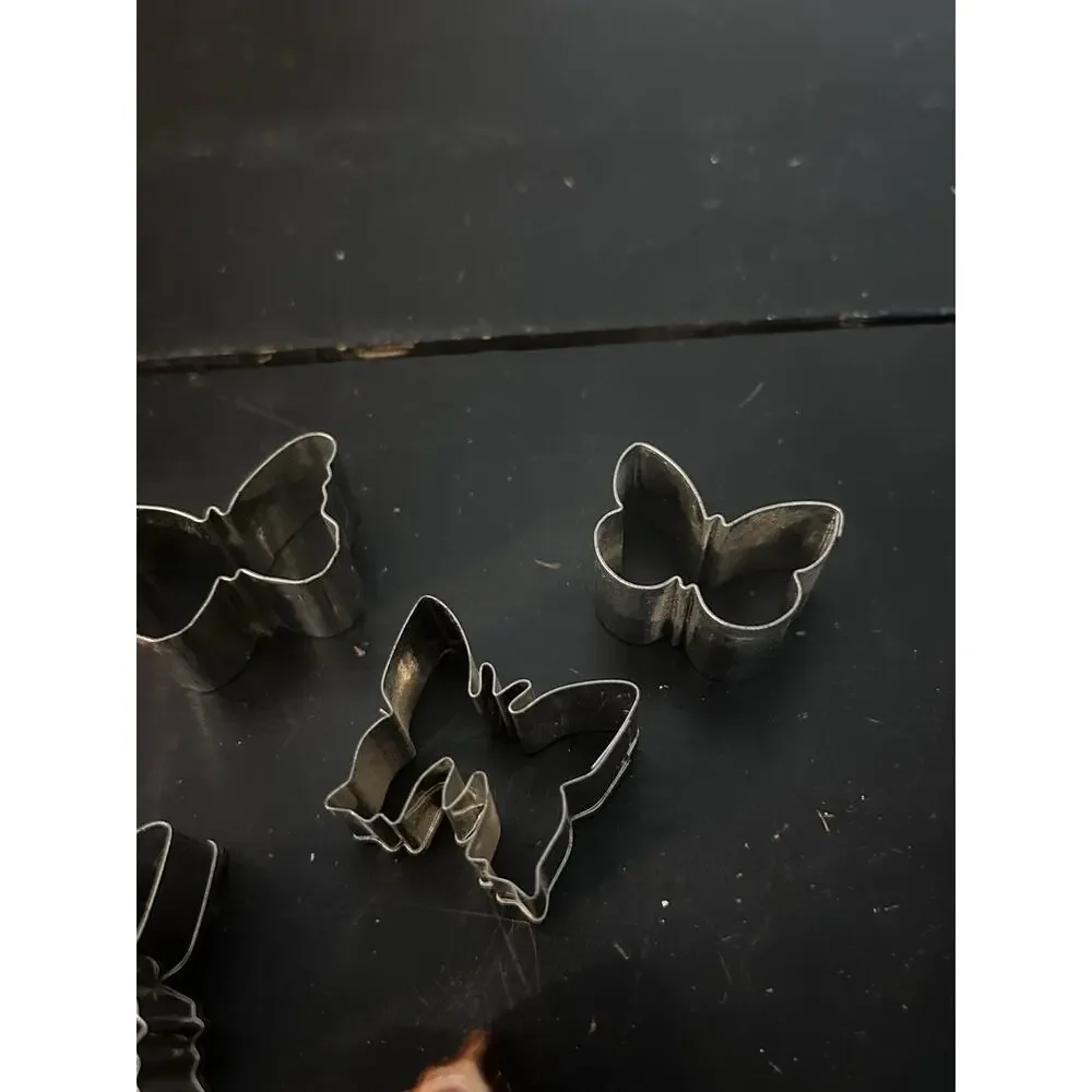 Vintage Metal Cookie Cutters Lot of 6 Butterfly Dog Bell Unbranded
